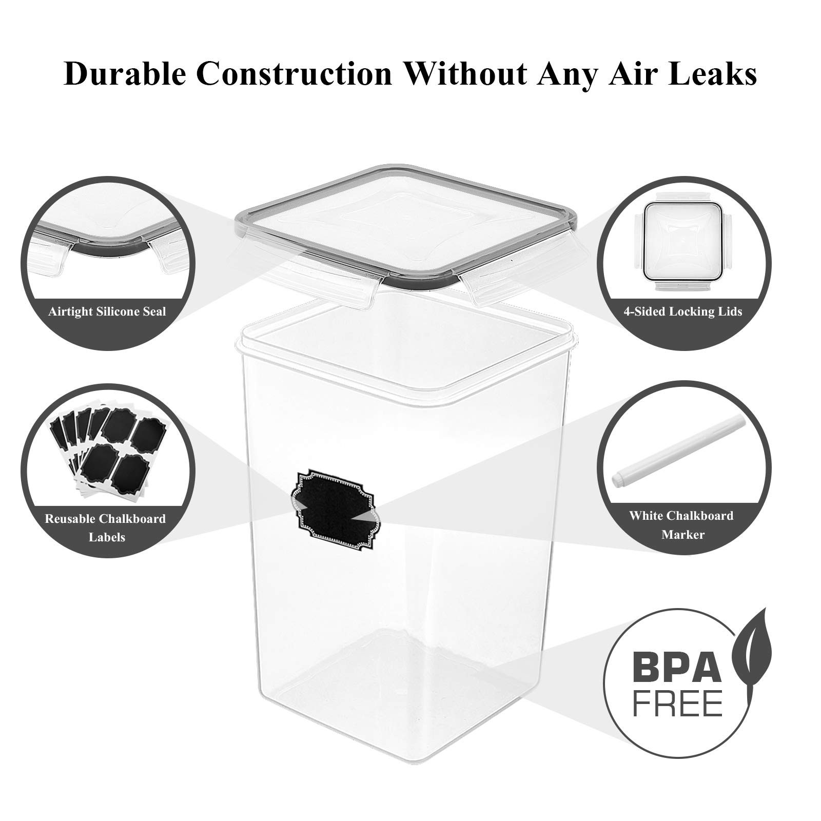 Extra Large Tall Airtight Food Storage Containers 6.5L/ 5.9QT, Plastic BPA Fr…