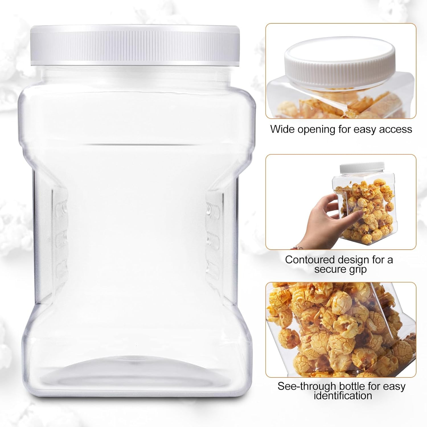 18 Pack Clear Plastic Storage Jars with Lids,27 Oz Easy Grip Handles Plastic Con