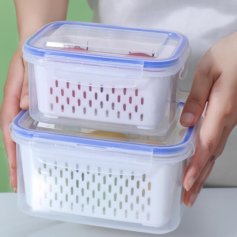 2 Pcs Fruit Storage Containers with Removable Colanders, Fridge Food Keeper