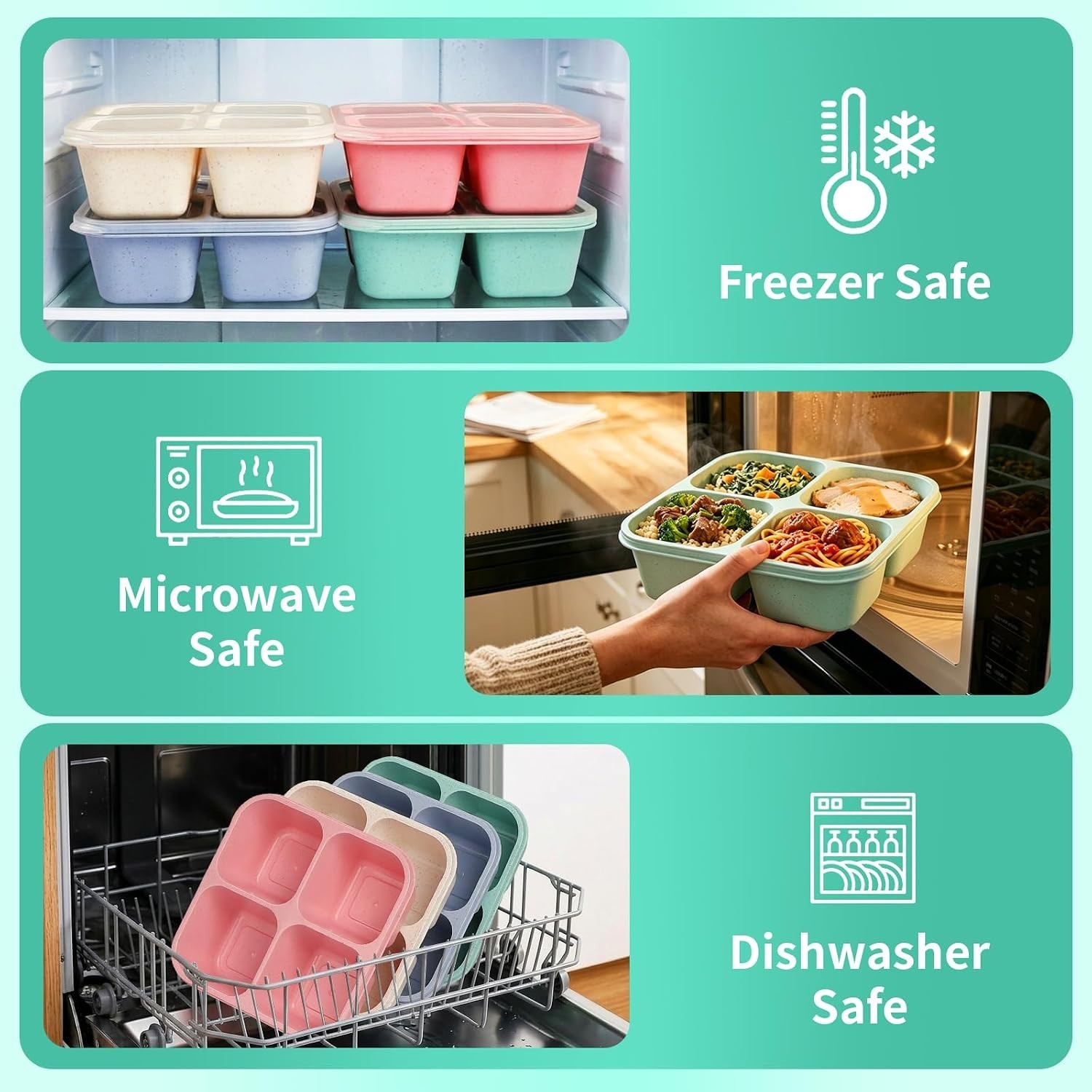 4 Pack Stackable Wheat Straw Bento Snack Containers – Dishwasher Safe & Portable