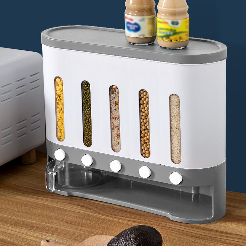 Cereal Dispenser Rice Grain Barrel Storage Container Wall Mount Case Kitchen