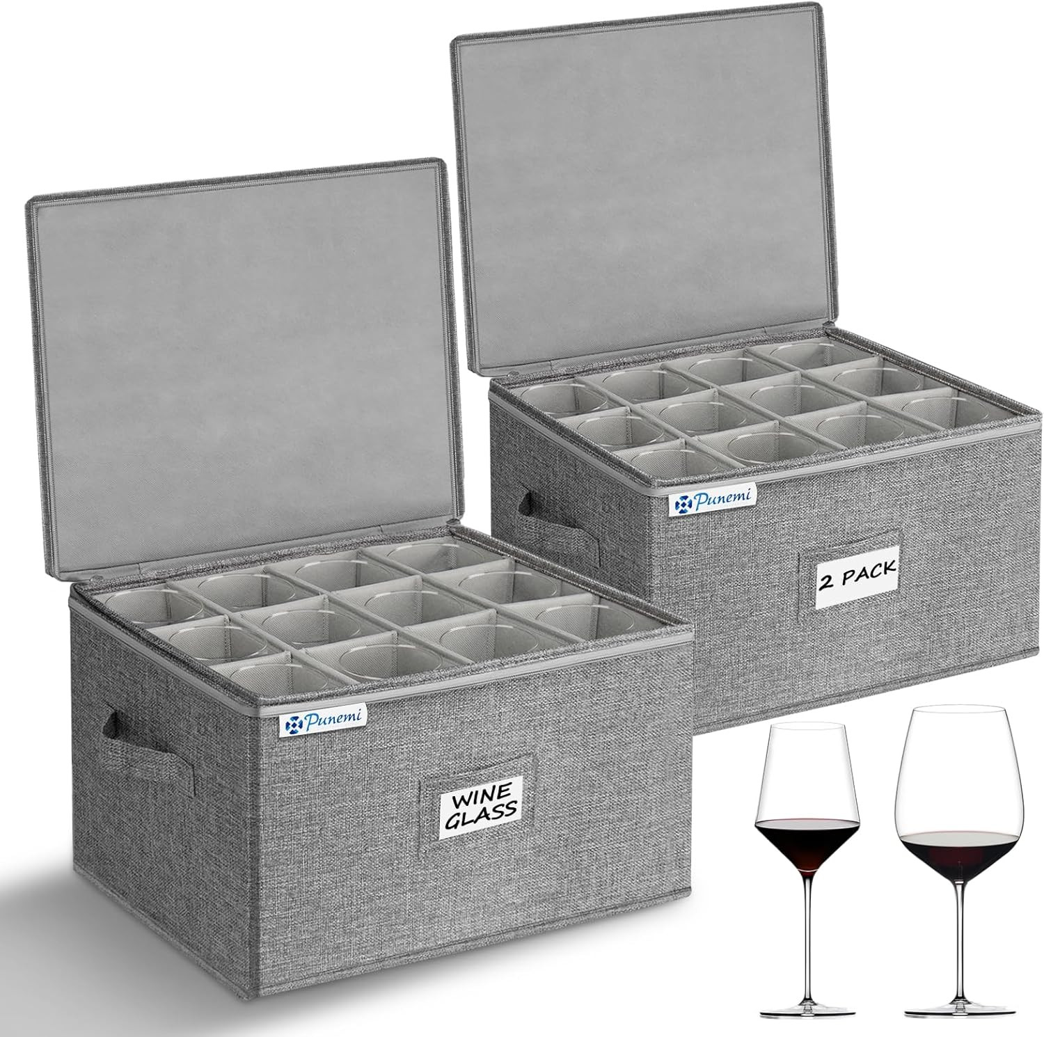 Wine Glass Storage Box, Glassware Storage Containers W/Hard Shell Side Bottom Su