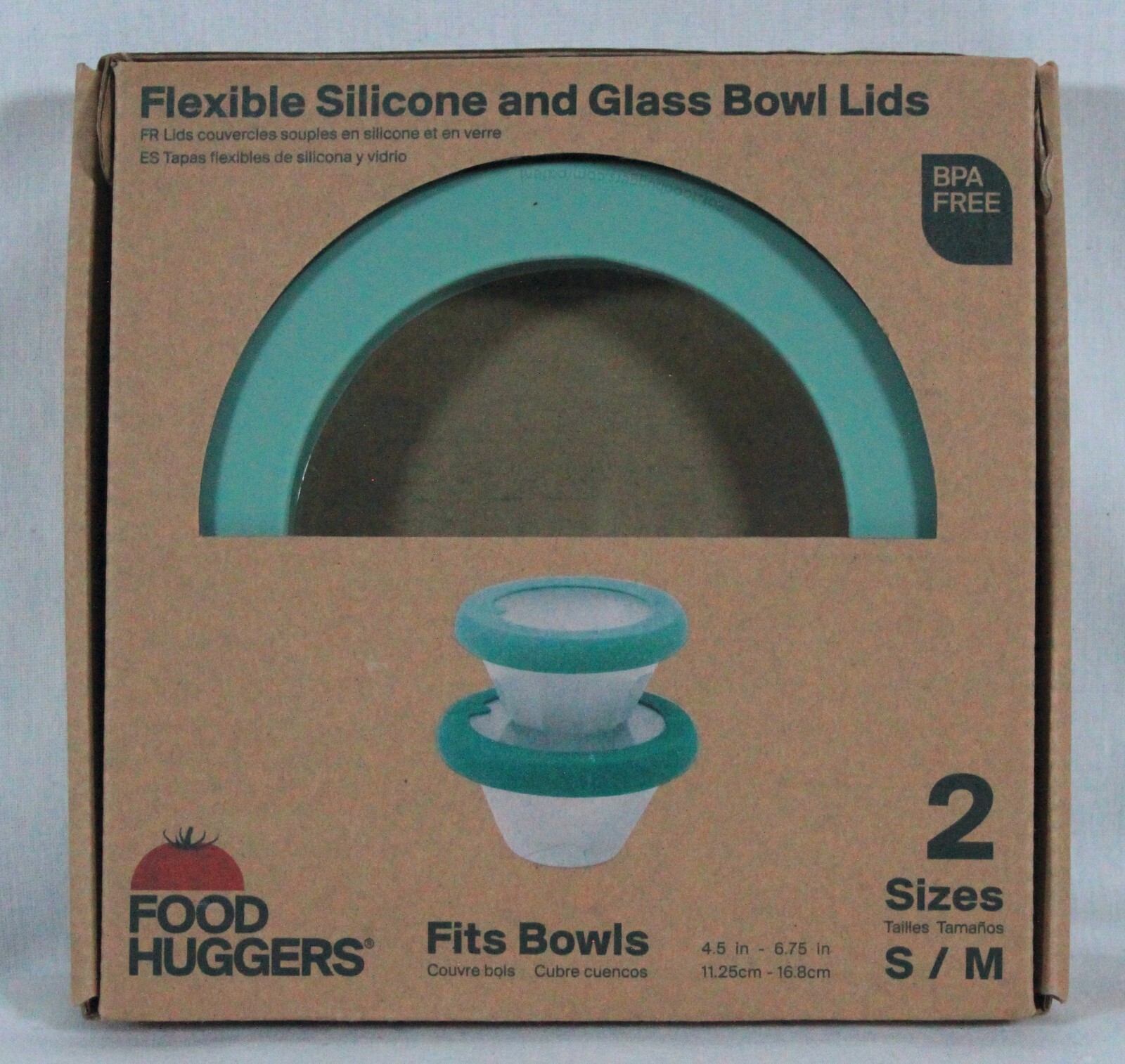 2 FOOD HUGGERS FLEXIBLE SILICON GLASS BOWL LIDS SIZE SMALL & MEDIUM NEW IN BOX