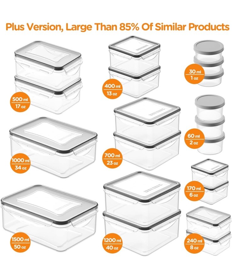 HOMETALL 40 PCS Food Storage Containers with Lids Airtight, 100% Leakproof Plast