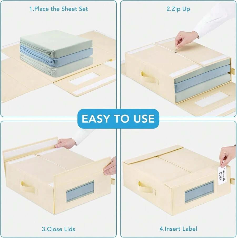 3-Piece Bedding Storage Set Large Sheet Blanket Organizers Clear Window
