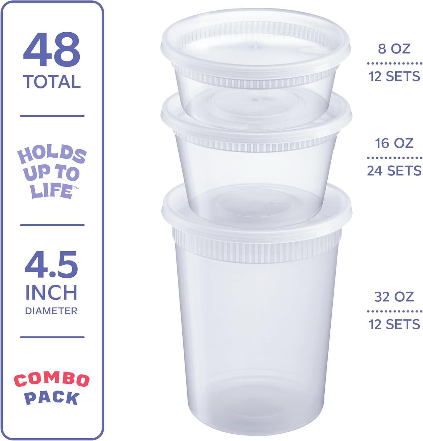 Food Storage Containers with Lids [8 Oz, 16 Oz, 32 Oz – 48 Count]