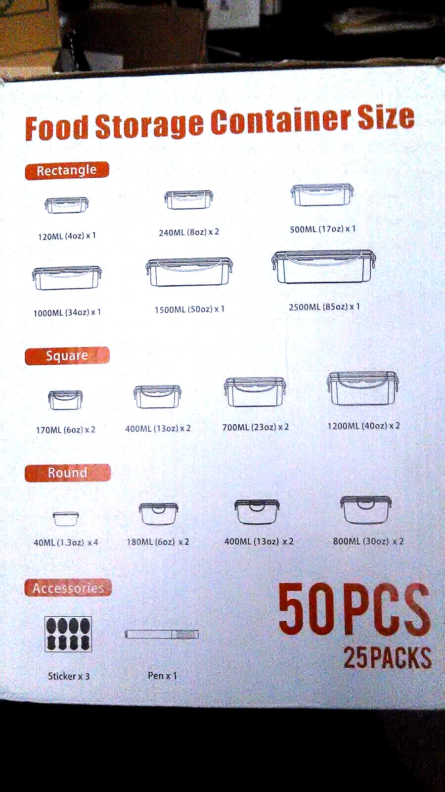 AISOON 50 pc (25 pack) Airtight Food Storage Container Set – Brand New in Box