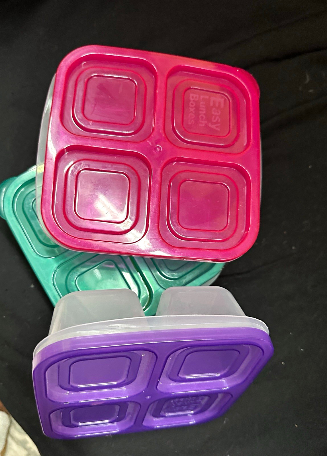 3-Pack Clear Plastic 4-Compartment Snack Containers, Snap Lids, 7 oz