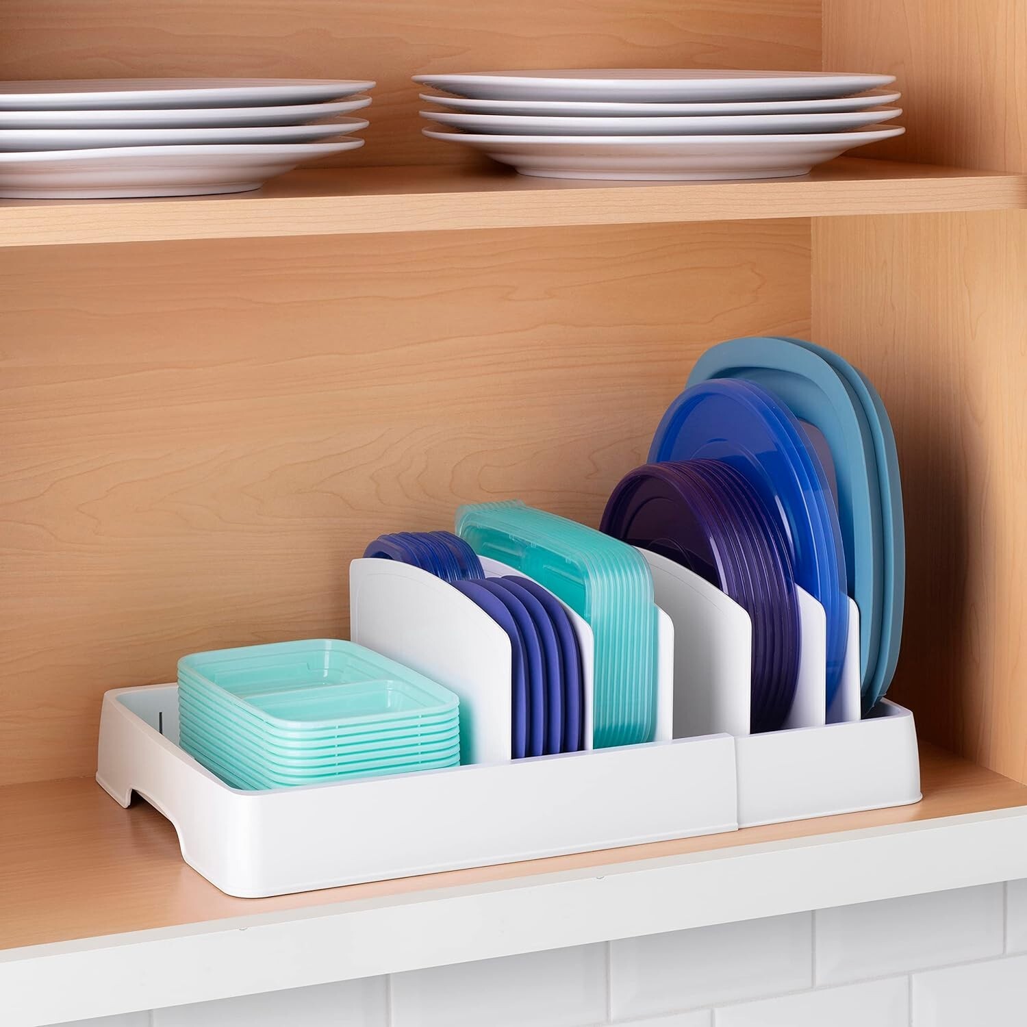 Food Container Lid Organizer, Expandable With Tall Dividers