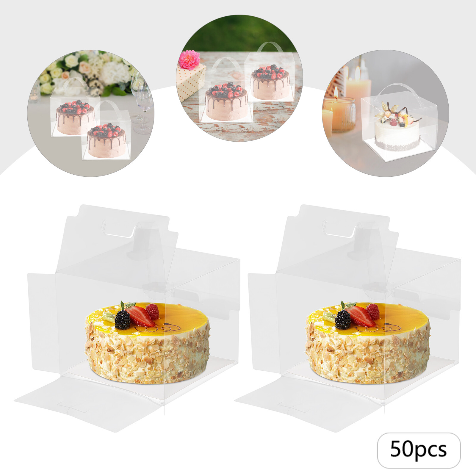 50*Clear Cake Box Gift Plastic Carrier Box Cake Pastry Packaging Box PET