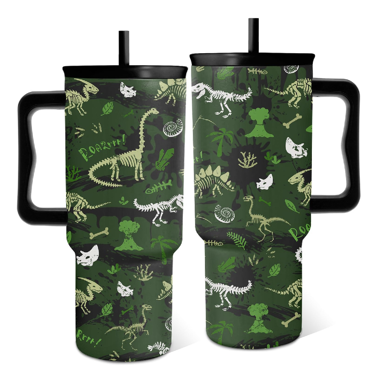 Hiboss Dinosaur Gifts For Kids Green Dinosaurs Tumbler Handle And Straw 24 Oz
