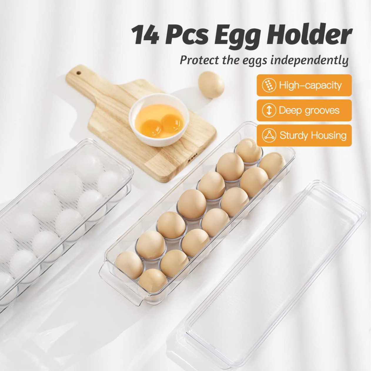 14 Eggs Holder Refrigerator w/Lid Stackable Container Organizer Storage 2 Pcs 28