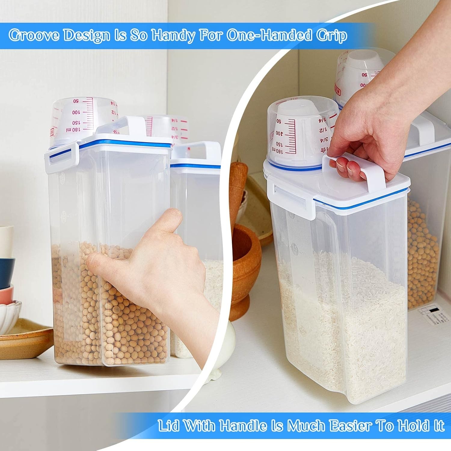6 Pcs Rice Airtight Storage Container 3 to 5Lbs with Pour Spout,Measuring Cup