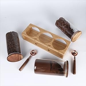 Sealed Glass Food Storage Containers with Airtight Wood Lids and Scoops for