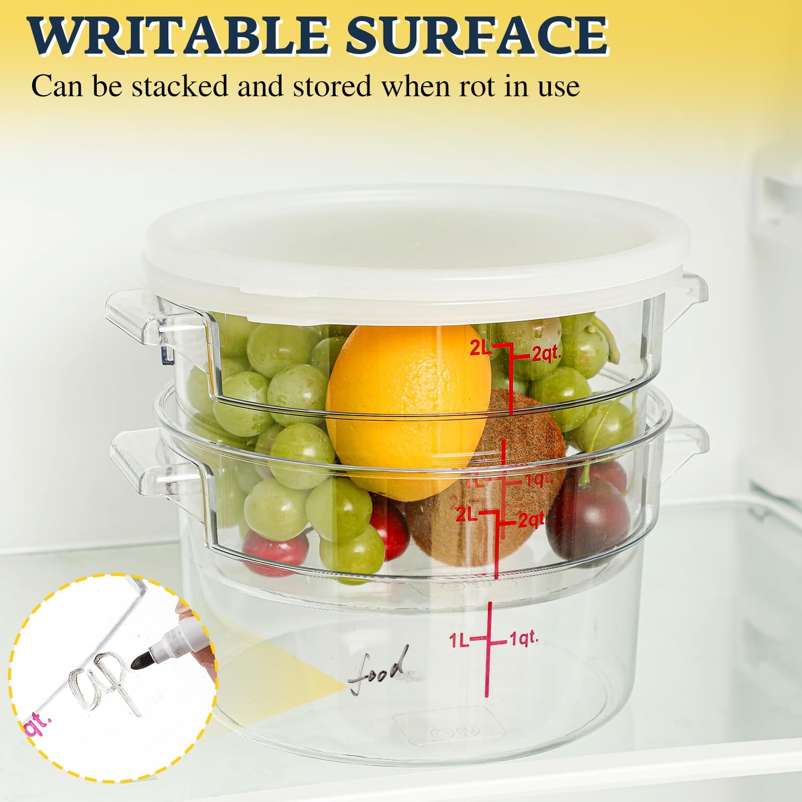 1 Pcs 2 Qt Clear Round Food Storage Container with Lid, Dough Proofing Bucket…