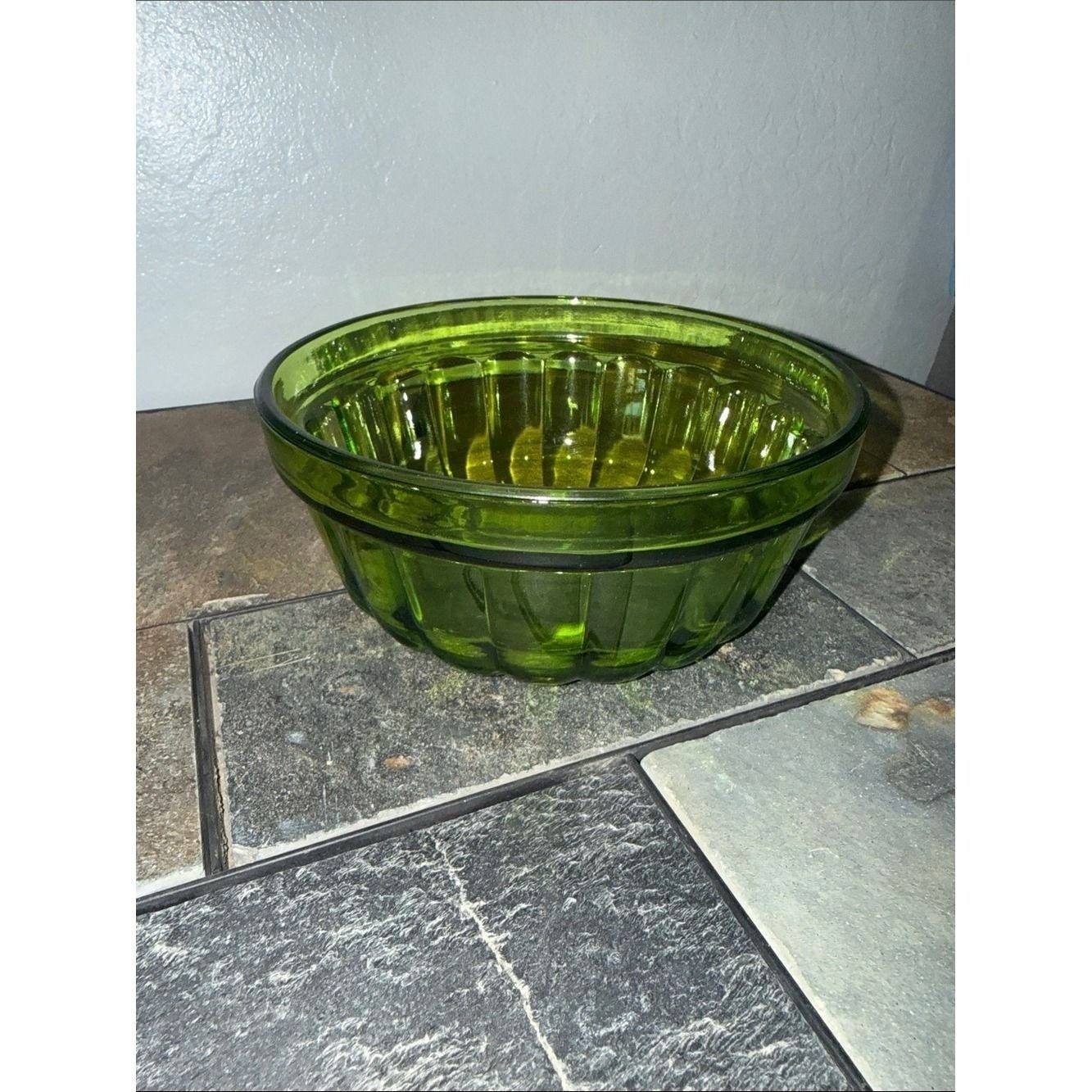 Olive Green Glass Serving Bowl 7in