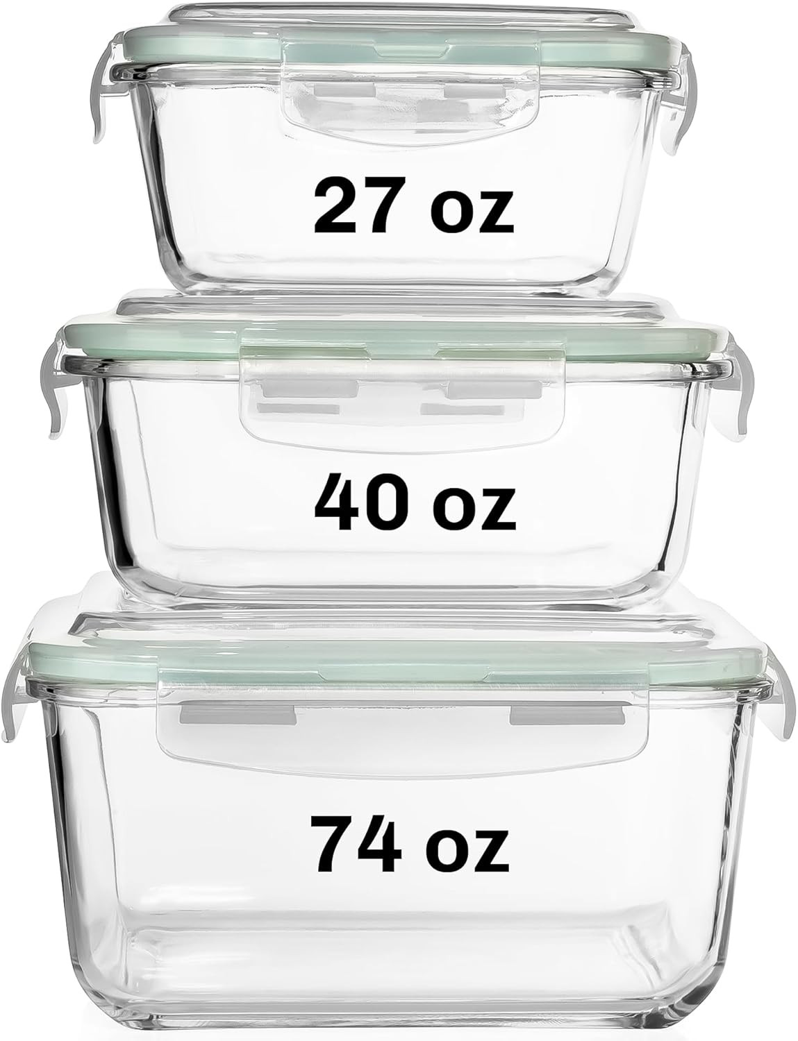6 PC Square Glass Food Storage Containers with Airtight Lids (74, 40 & 27 Oz) Ki