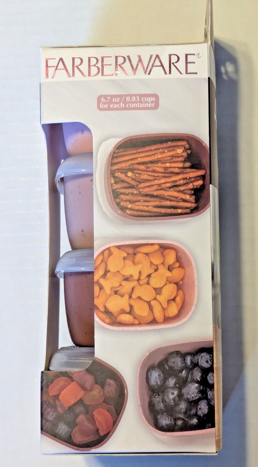 Farberware 4 Snack Containers and Lids BPA Free 6.7 oz Each Rectangle Storage