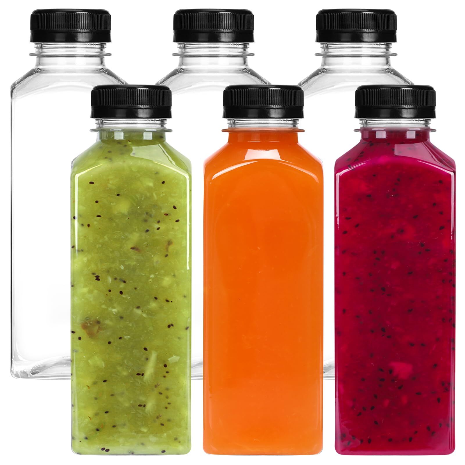 6 Pcs 16oz Reusable Glass Juice Bottles Drink Containers with Lids for Smoothies