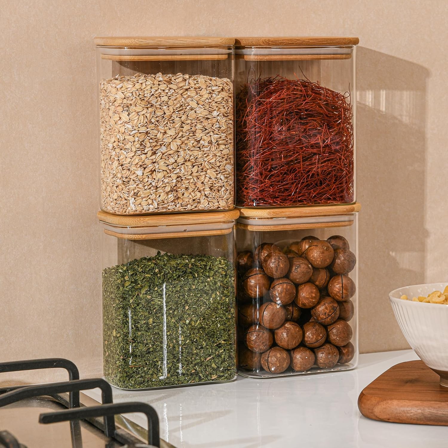37oz Rectangle Airtight Glass Storage Containers with Bamboo Lids (Set of 4),