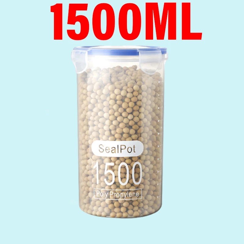 Airtight Grain Storage Container Clear Food Jar Kitchen Organizer 600-1500ML