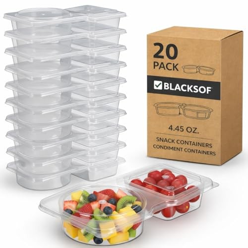 Reusable Snack Containers with Lids Pack, 2 Compartment Leakproof Snackle 20