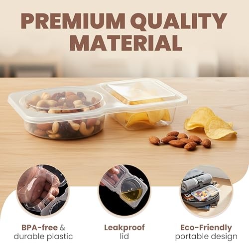 Reusable Snack Containers with Lids Pack, 2 Compartment Leakproof Snackle 20