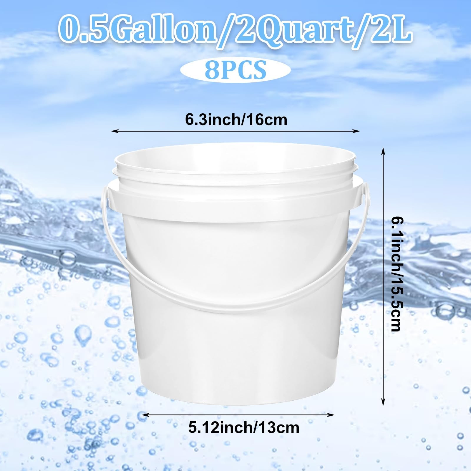 1/2 Gallon Small Plastic Buckets with Lids & Handles, 8 Pack 2 Quart Leak-Pro…
