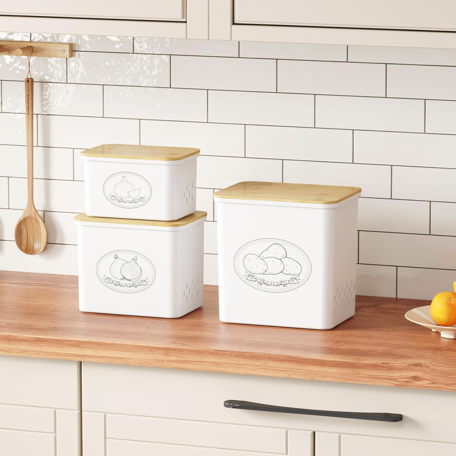 Plastic Potato and Onion Storage Bin, Stackable Garlic Keeper with Aerating Hole