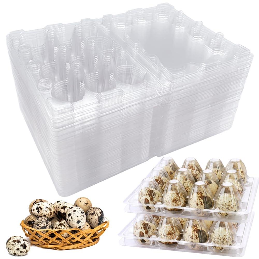 Plastic Quail Egg Cartons,50 Pack of 12 Grids Small Eggs Carton Holders for Q…
