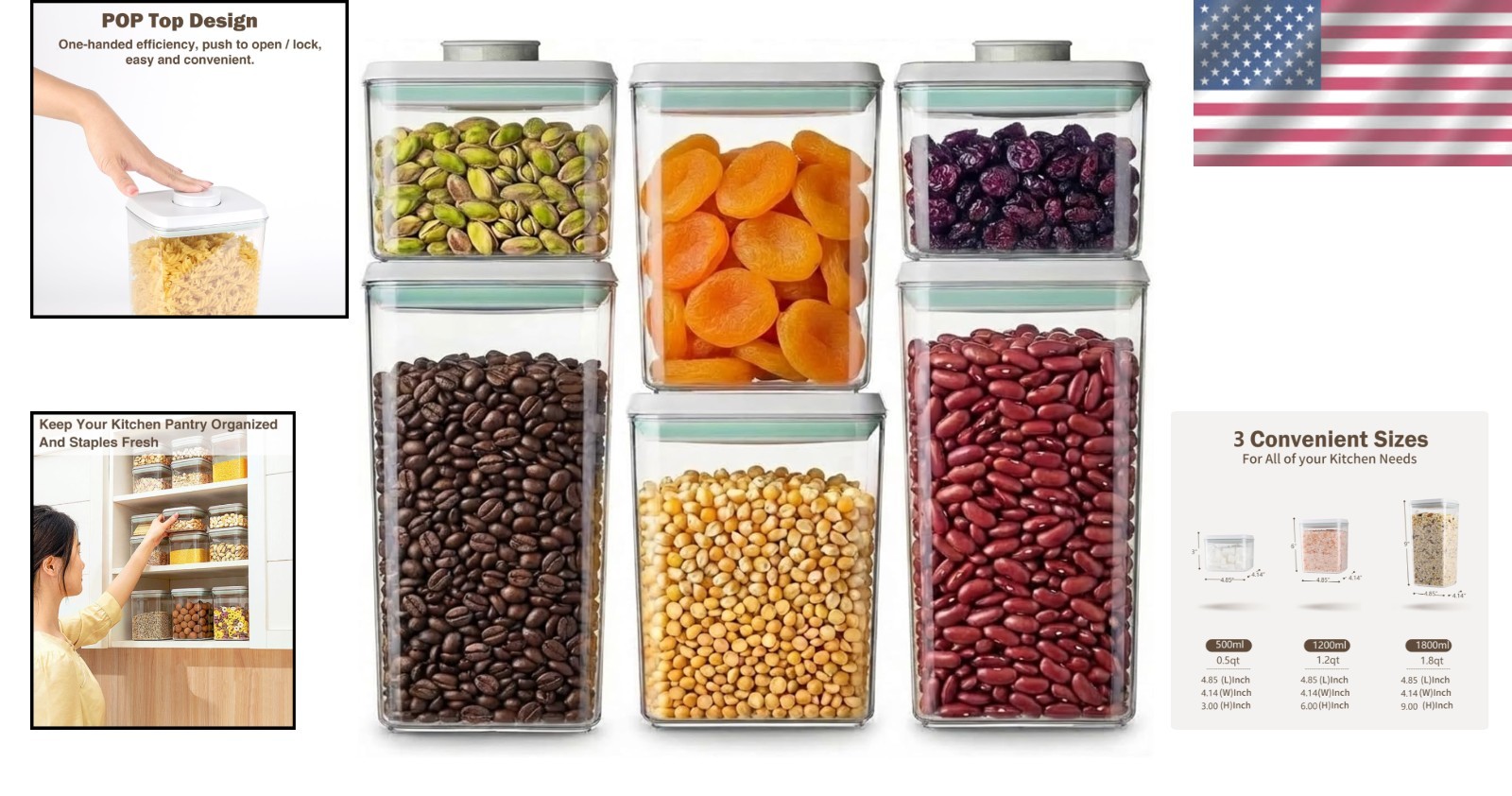 Durable Airtight Food Storage Set – 6 Stackable BPA-Free Containers for Kitchen