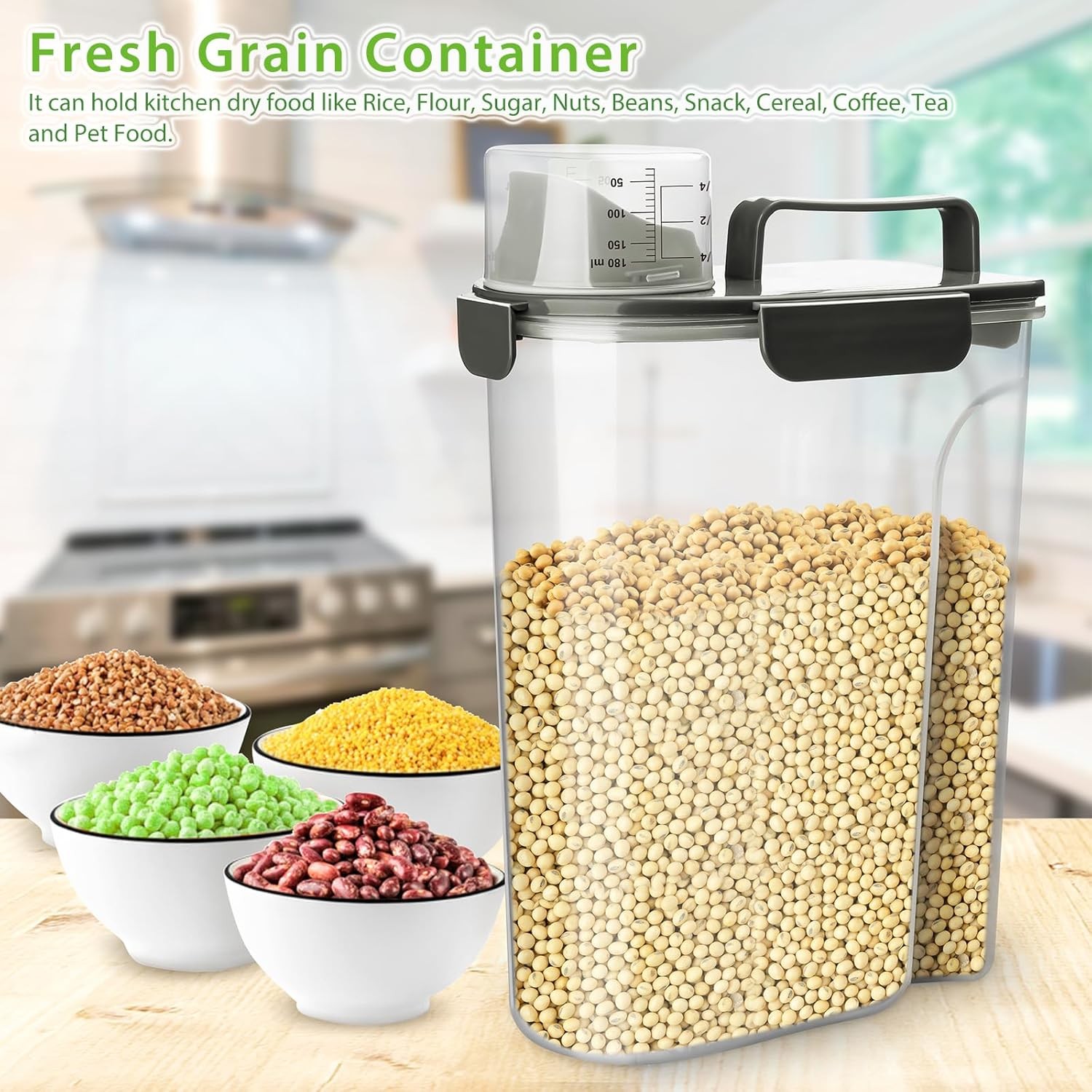 Rice Storage Container, 5 to 10lb Dry Food Airtight Dispenser, Pet Dog Cat Food