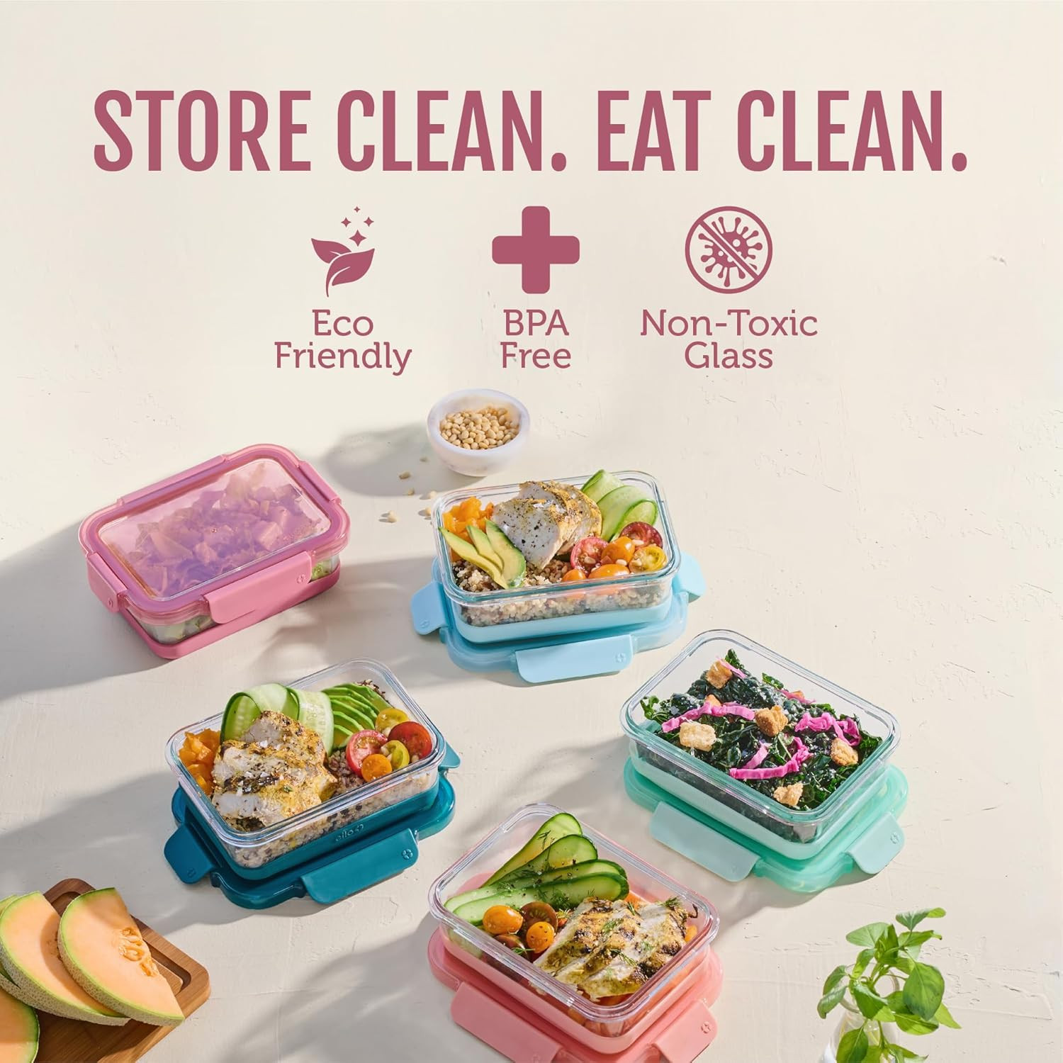 Duraglass Refresh 3.4 Cup Meal Prep Sets 10Pc, 5 Pack Set- Glass Food Storage Co