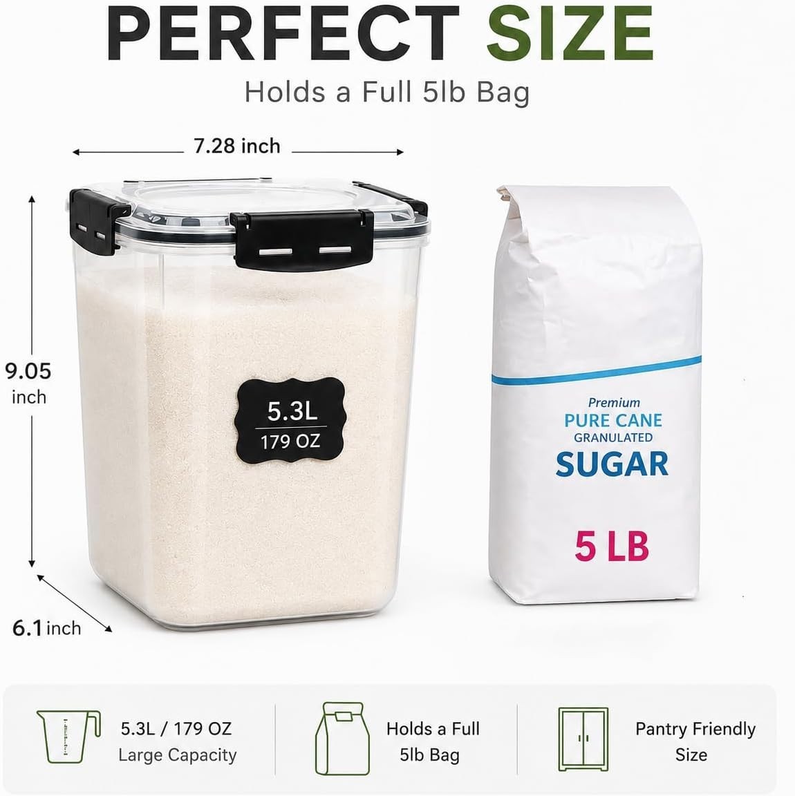 Airtight Food Storage Containers with Lids Plastic 5.3L Set of 4 | Large Pant…