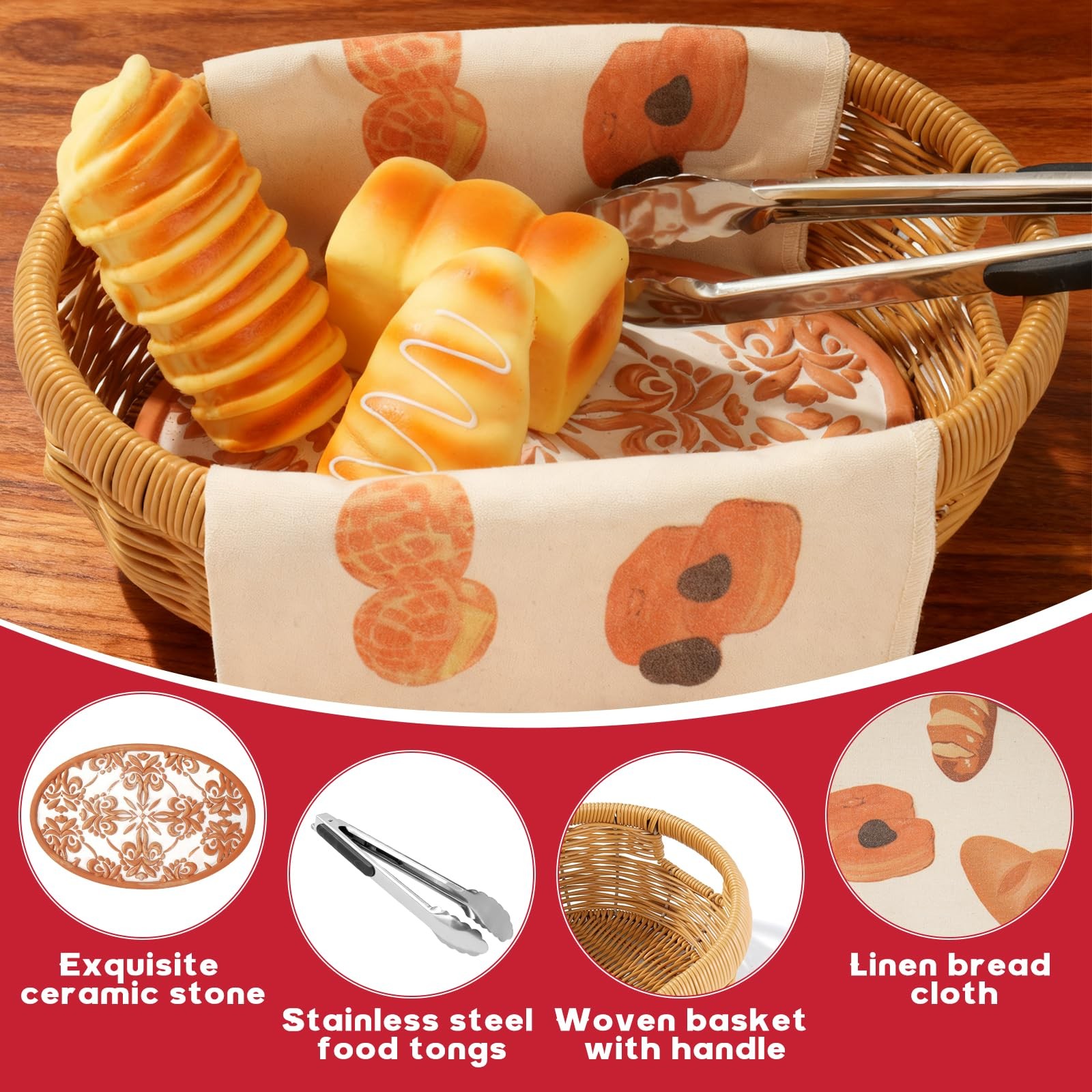 Twig Bread Warmer Basket With Terracotta Stone Bowl Linen Liner Sourdough