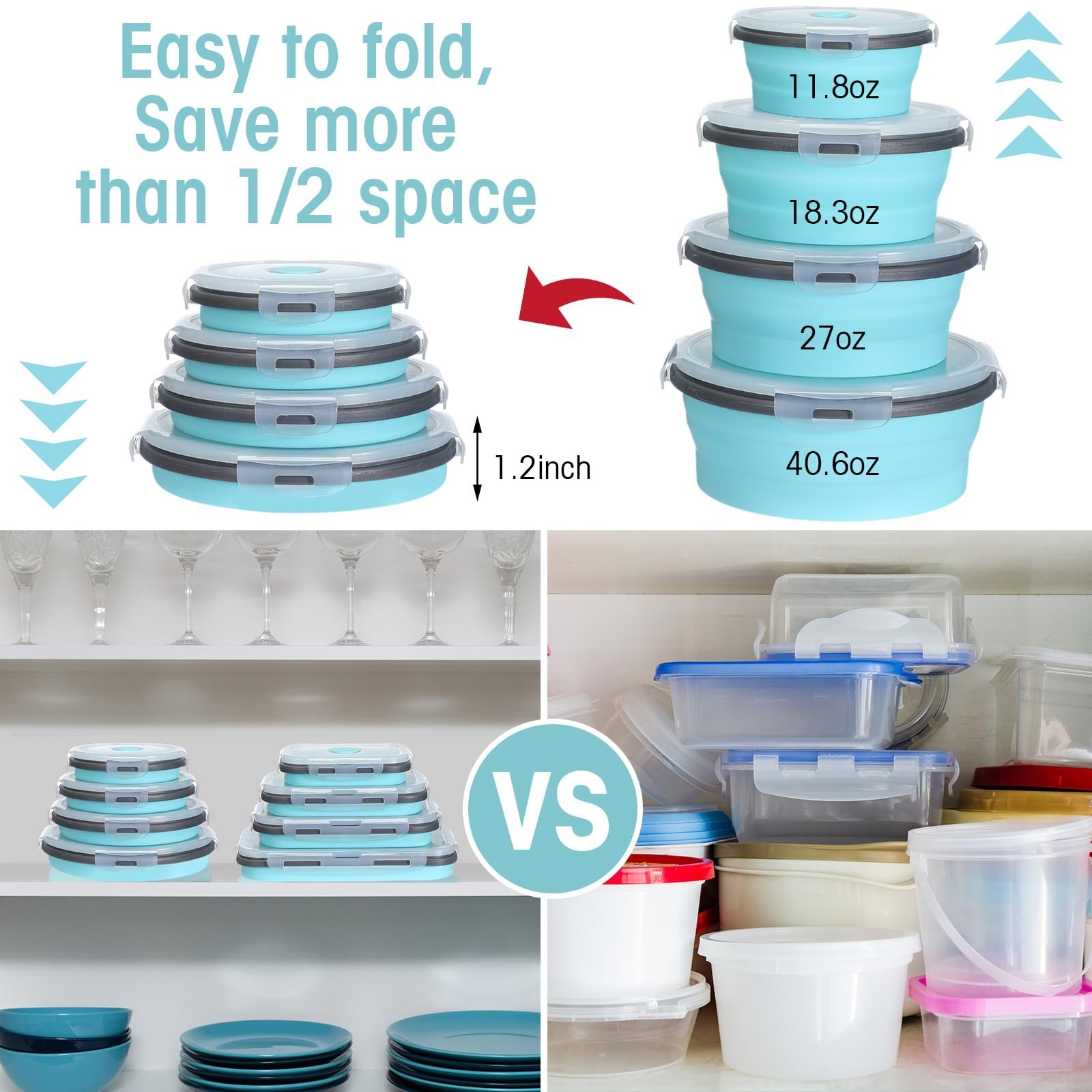 16 Pack Collapsible Food Storage Containers With Lid Foldable 8 Pcs Rectangle St