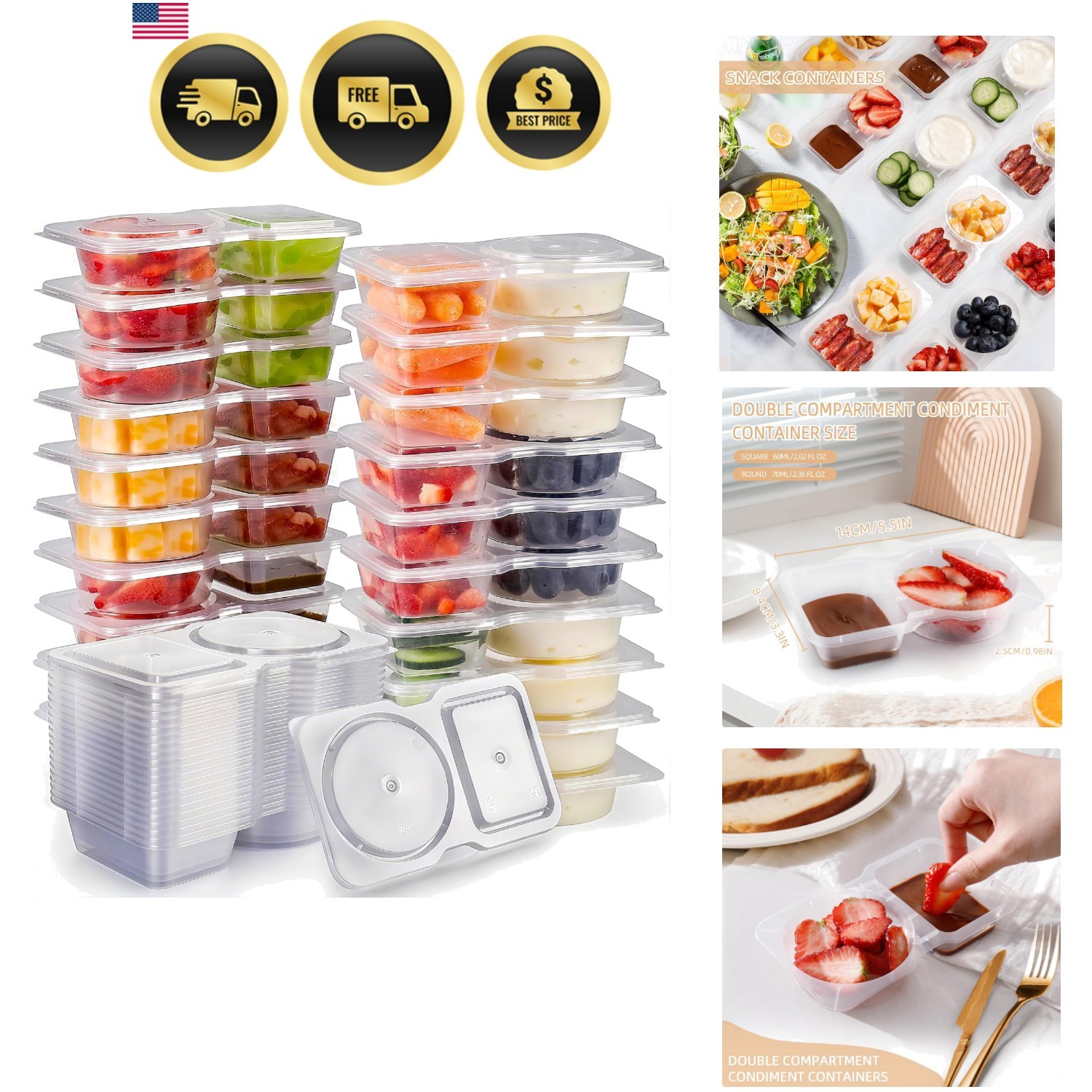 Snack Containers with Lids 20Pcs Reusable Portable Food Storage Snack Pack