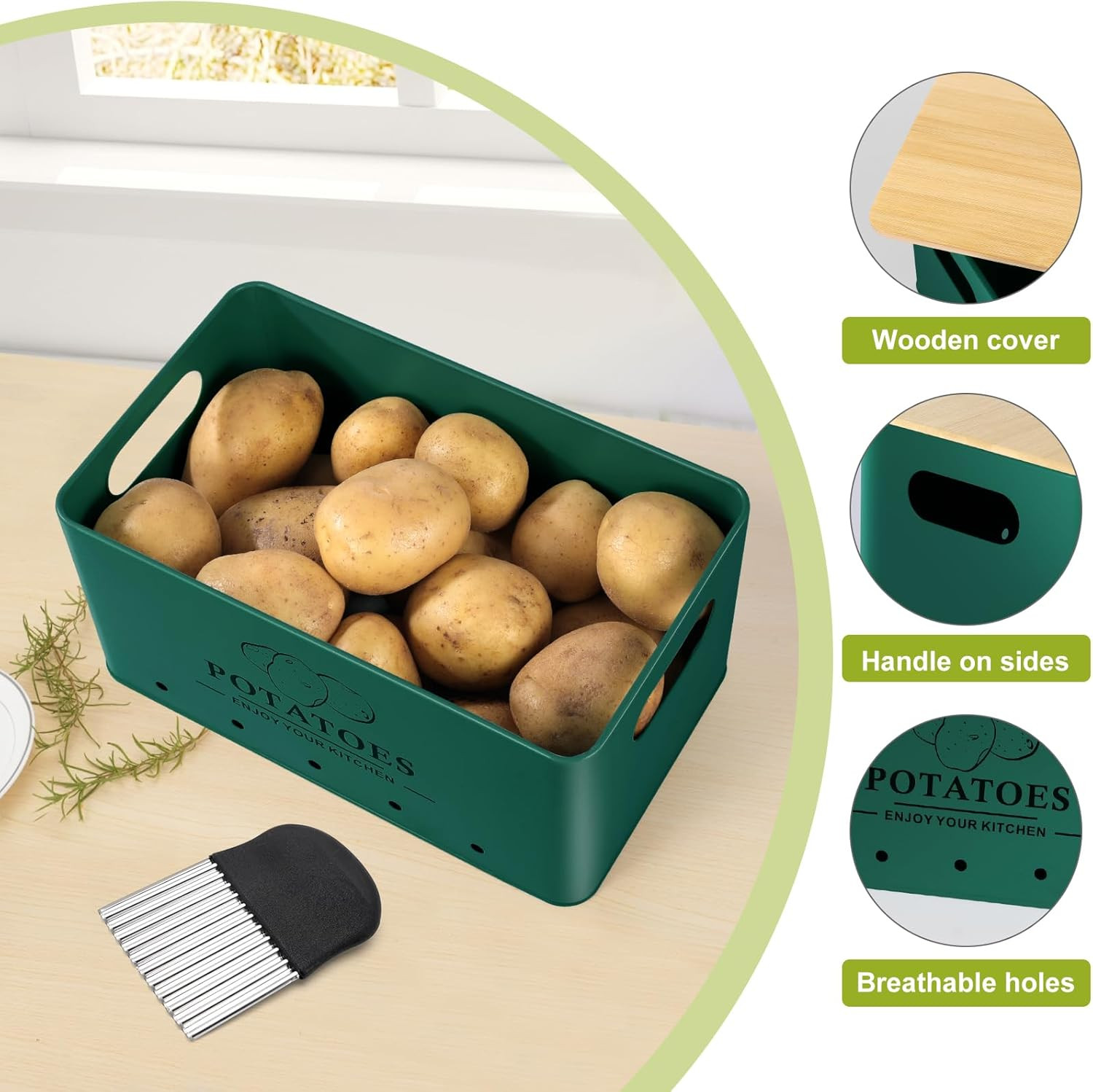 Kitchen Vegetable Storage Set of 3, Metal Onion Garlic Potato Storage Set, Kitch
