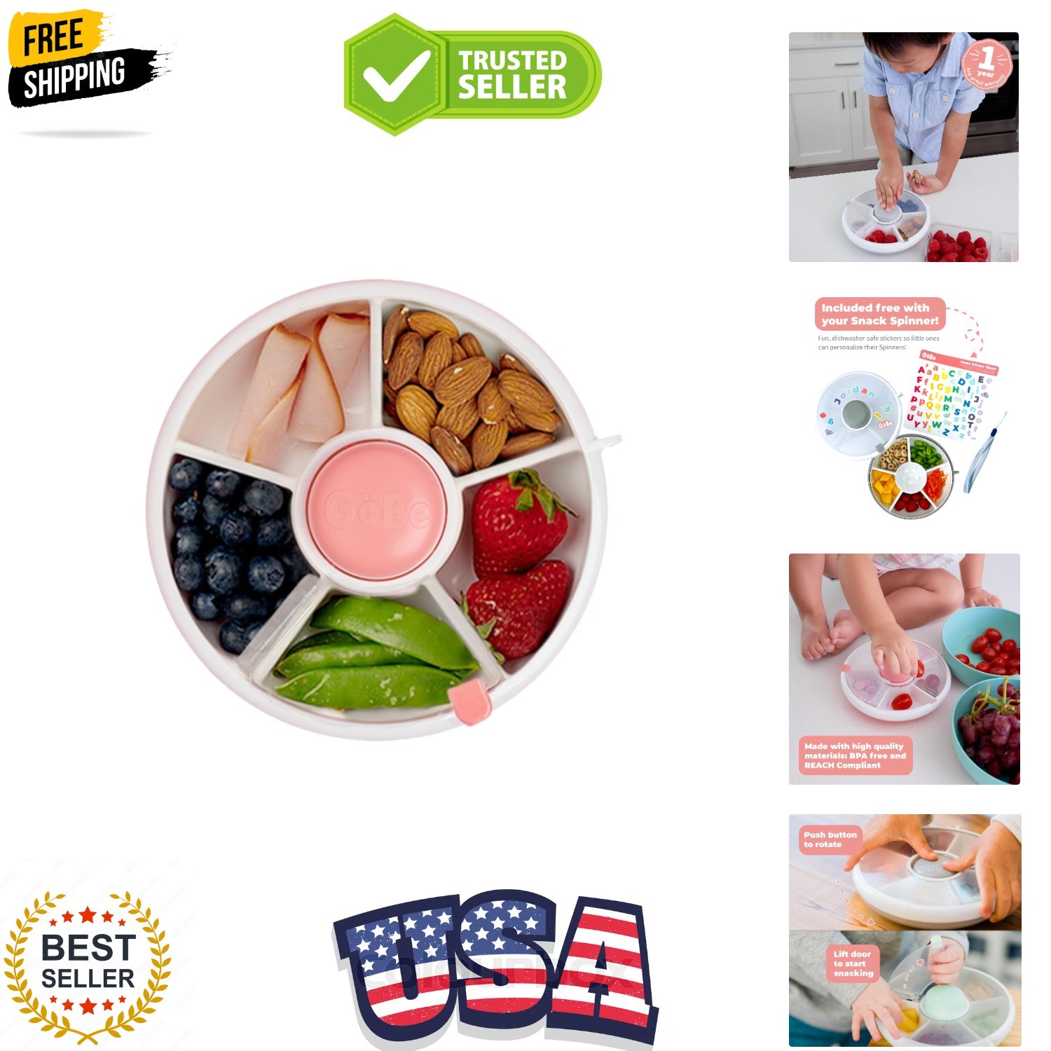 Kids Small Snack Spinner Flip Bundle with Hand Strap and Sticker Sheet – Reus…