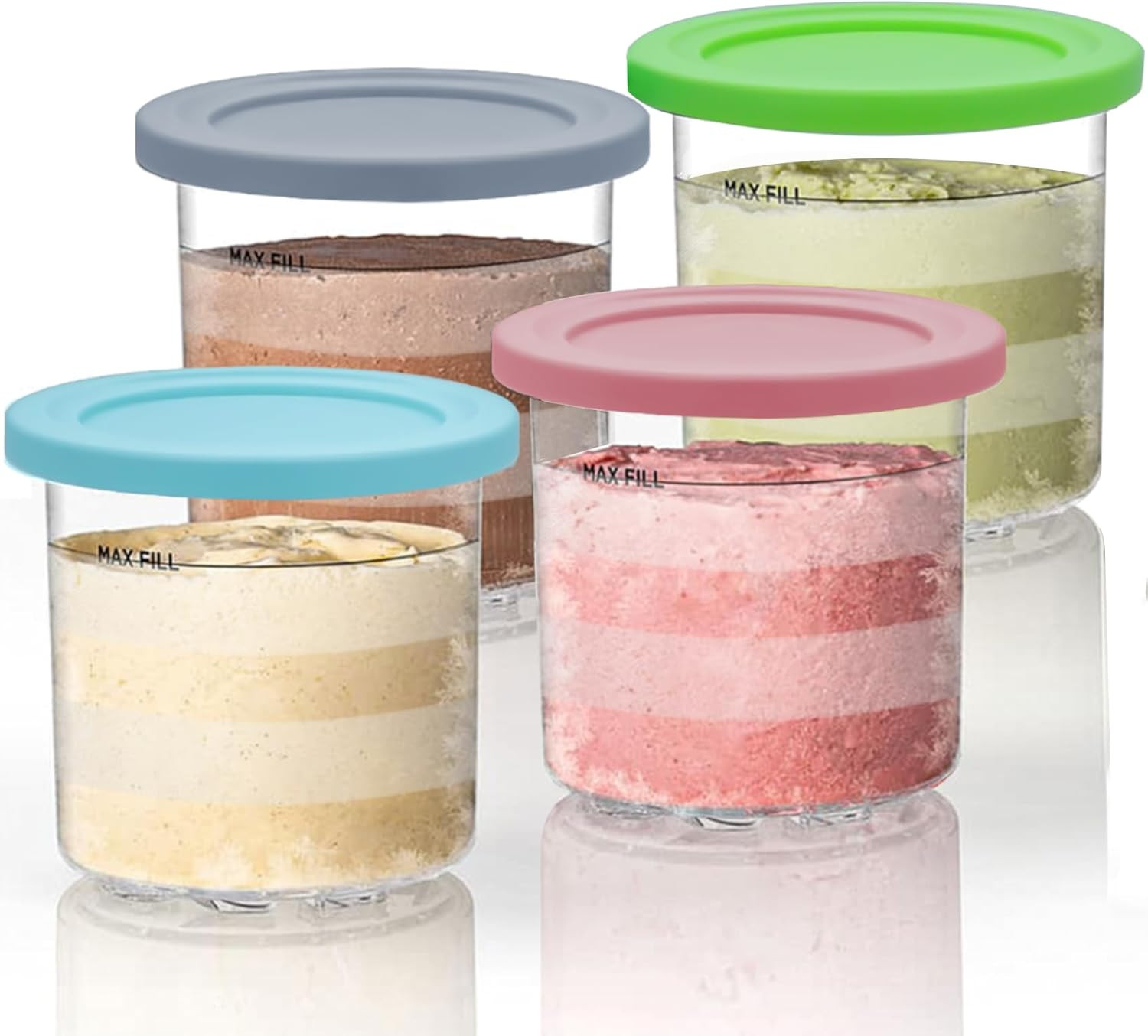 Pint Containers and Lids Replacement Compatible with Ninja Creami 7-In-1 Ice Cre