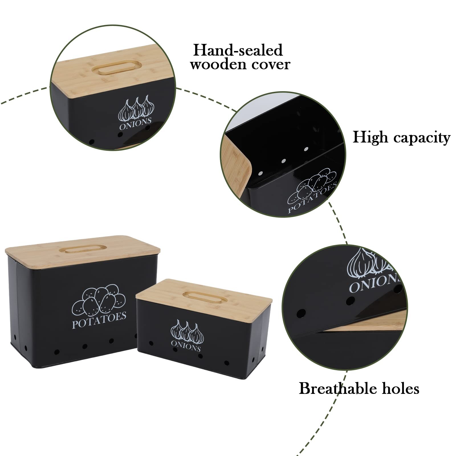 Potato and Onion Storage Bin Set of 2, Vented Metal Vegetable Storage with Wo…