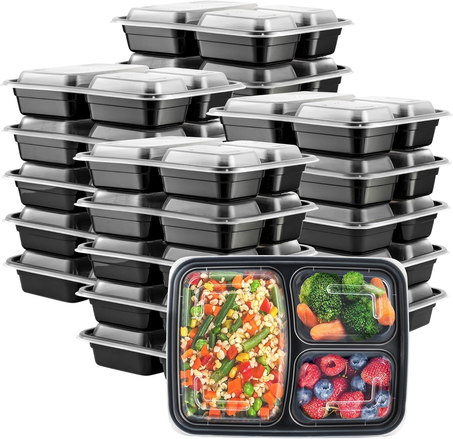 [28 oz 50 Count 2-Compartment Meal Prep Containers W/ Lids – Reusable