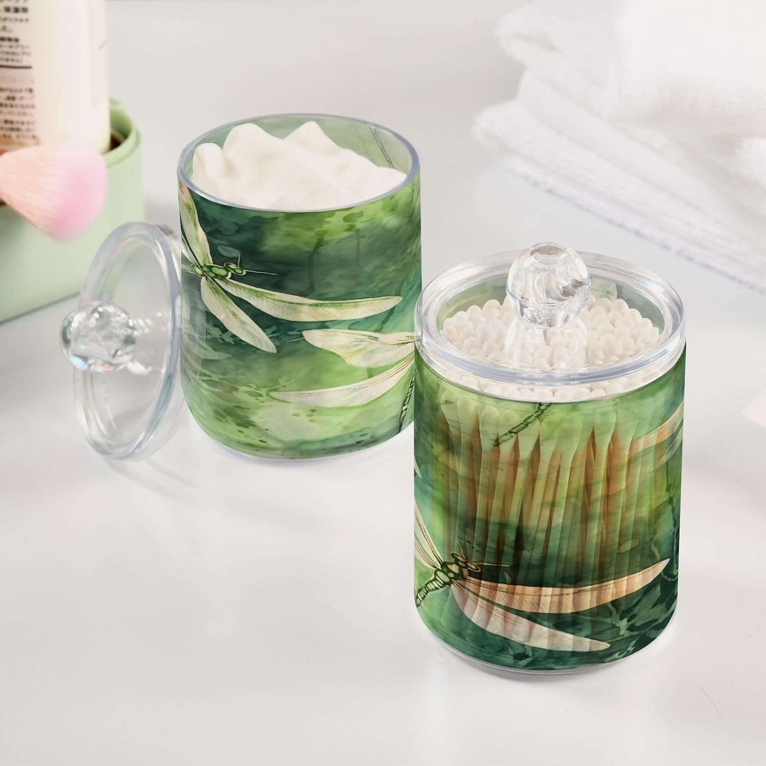 Green Dragonfly 2PC Airtight Transparent Plastic Storage Jar Food Storage