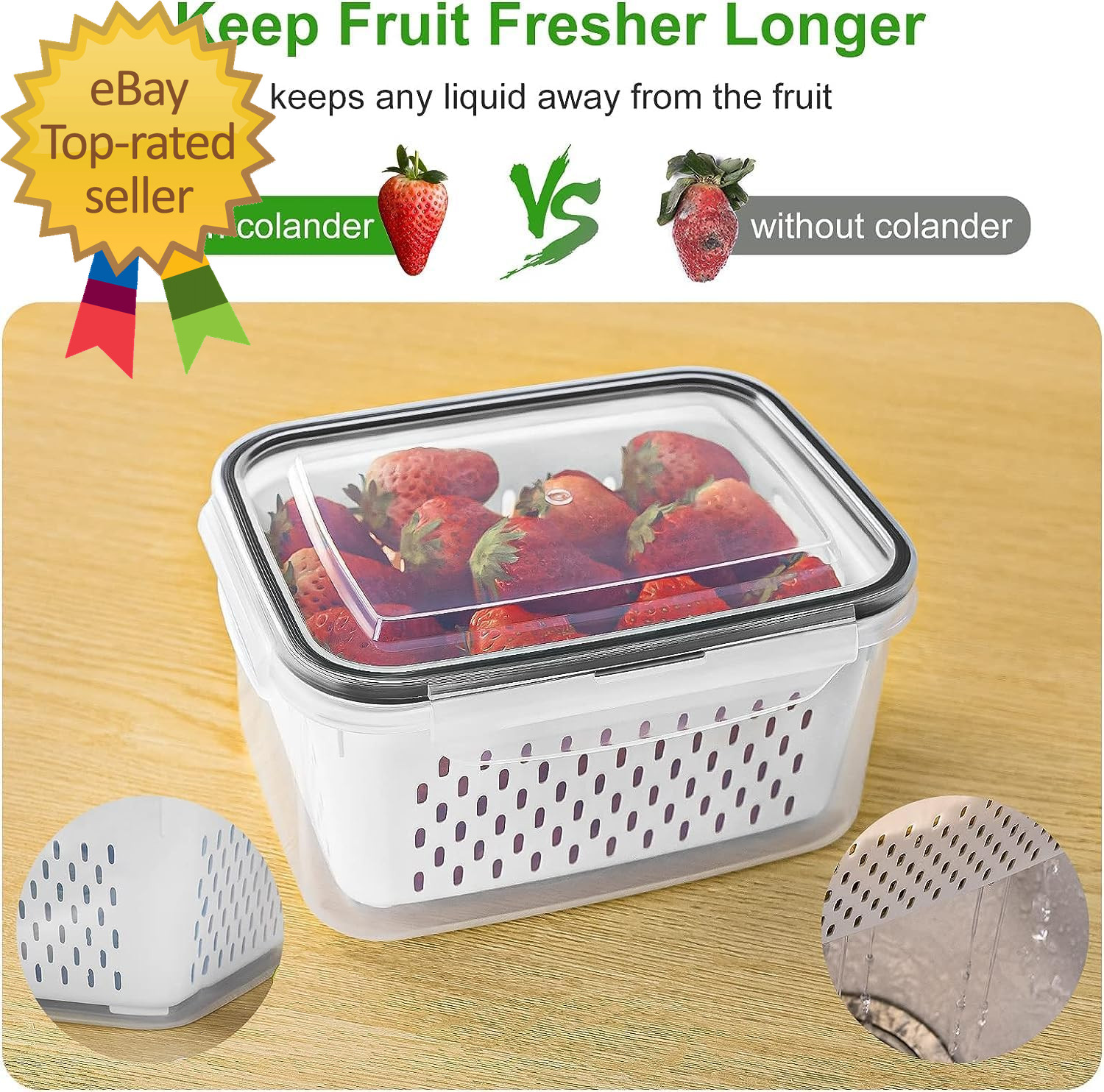Fruit Storage Containers for Fridge with Removable Colander Airtight Food