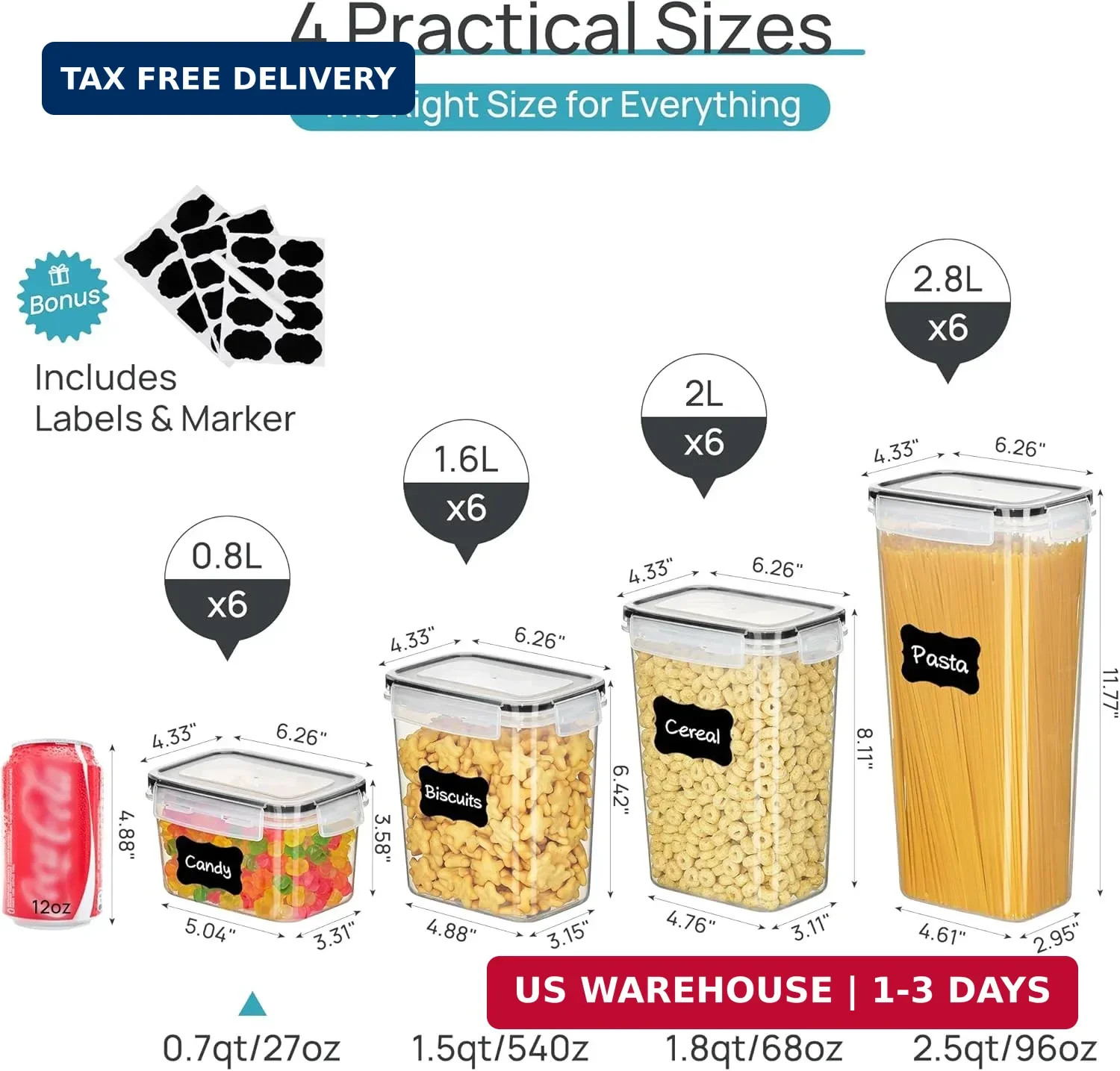 Airtight Food Storage Containers with Lids, Vtopmart 24 pcs Plastic Kitchen and