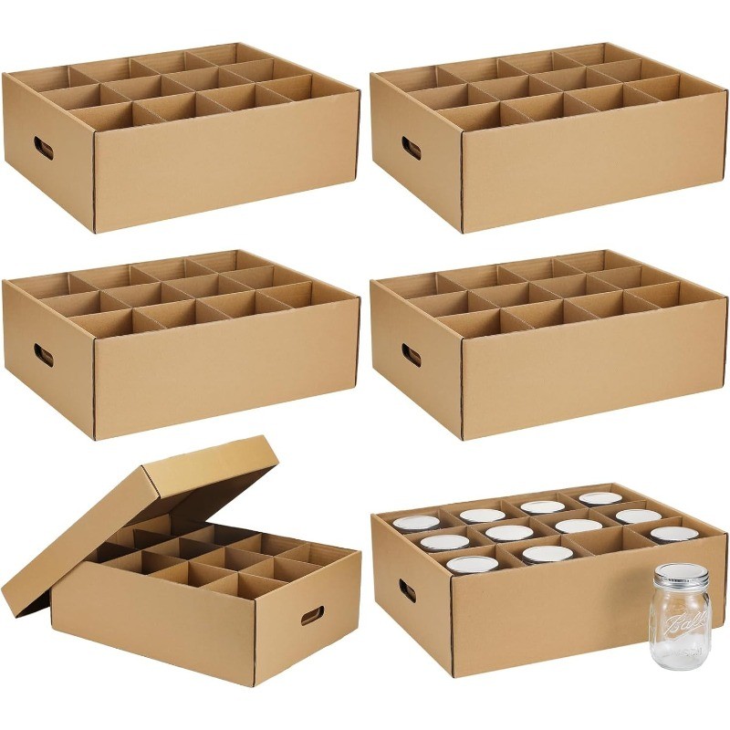 6 Pieces Mason Jar Storage Boxes 16 oz Canning Boxes with Handles and Dividers