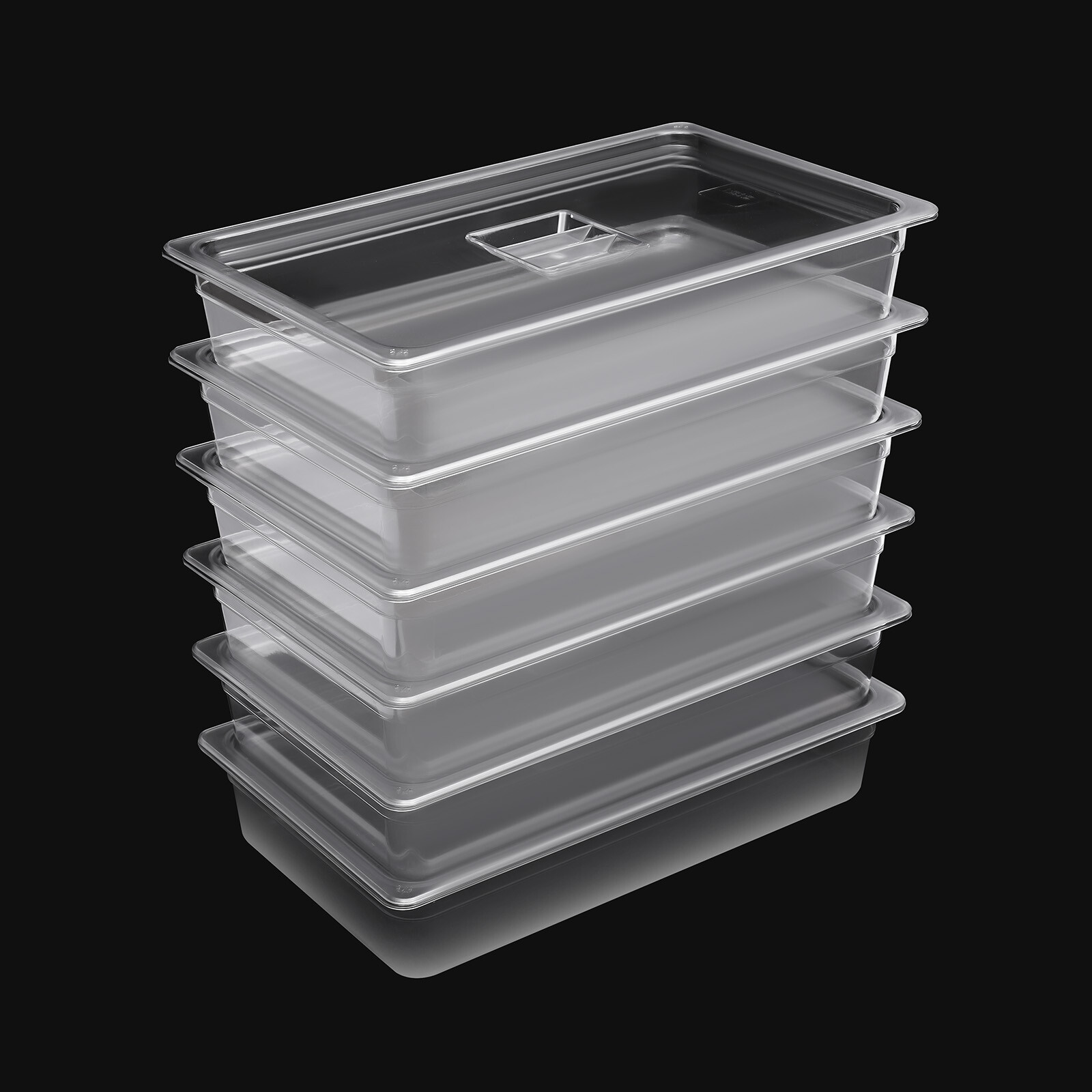 6 Pack Food Pans with Lids, 4” Deep, Polycarbonate, Clear