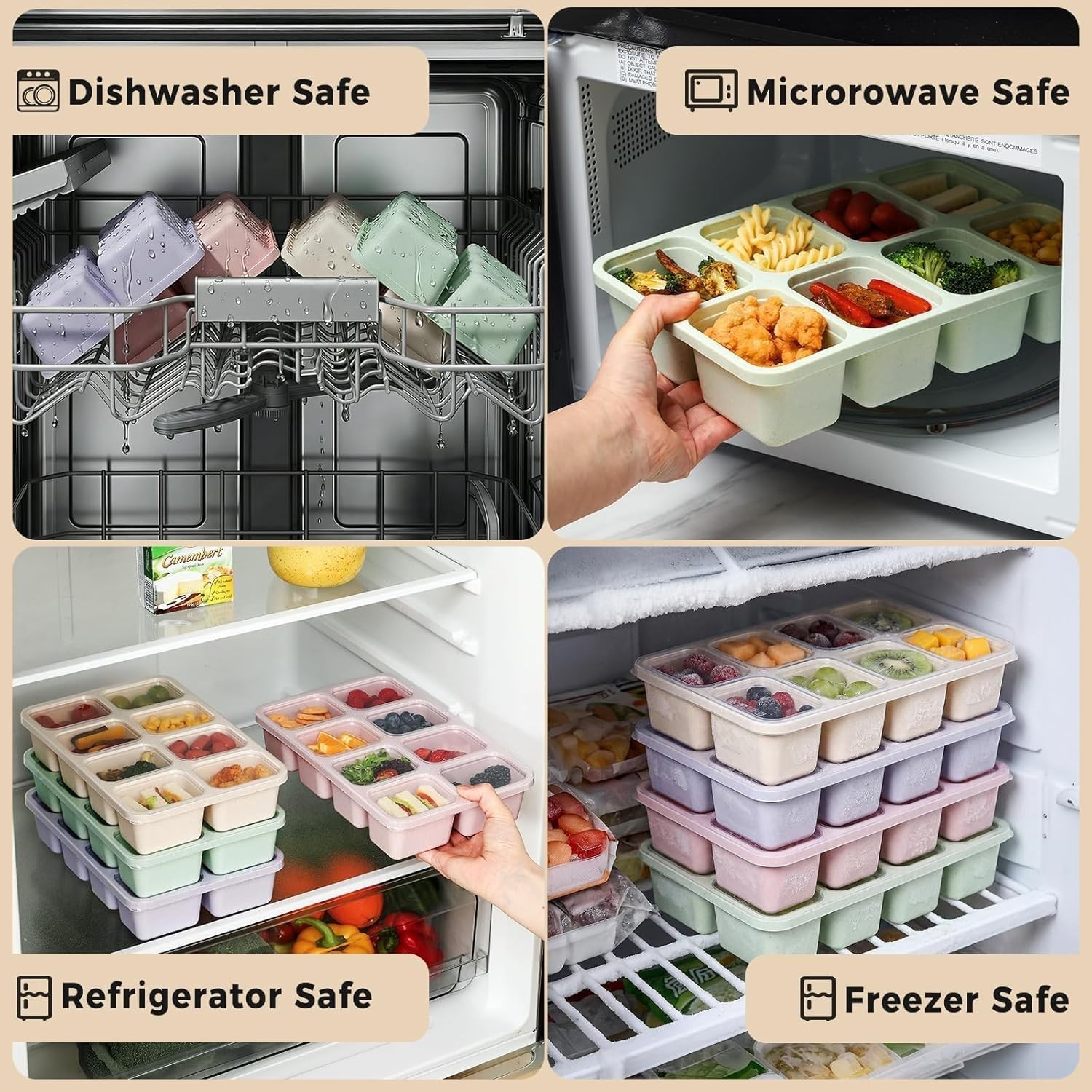 2 Pack Snackle Box Container with Lids, Dishwasher Safe 8 Compartment Divided