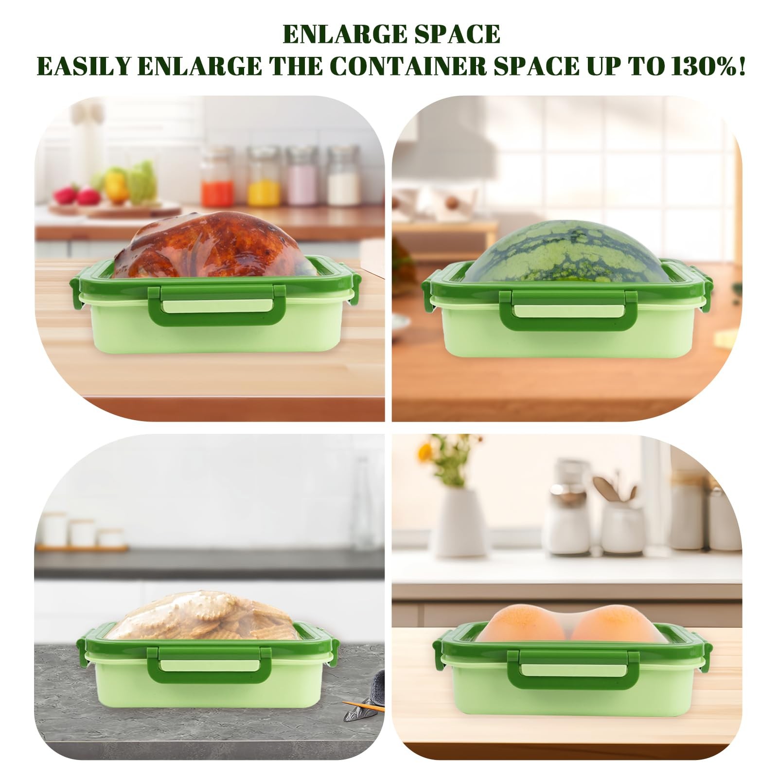 Set Of 2 Reusable Large Fruit And Veggie Savers, Silicone Storage Green