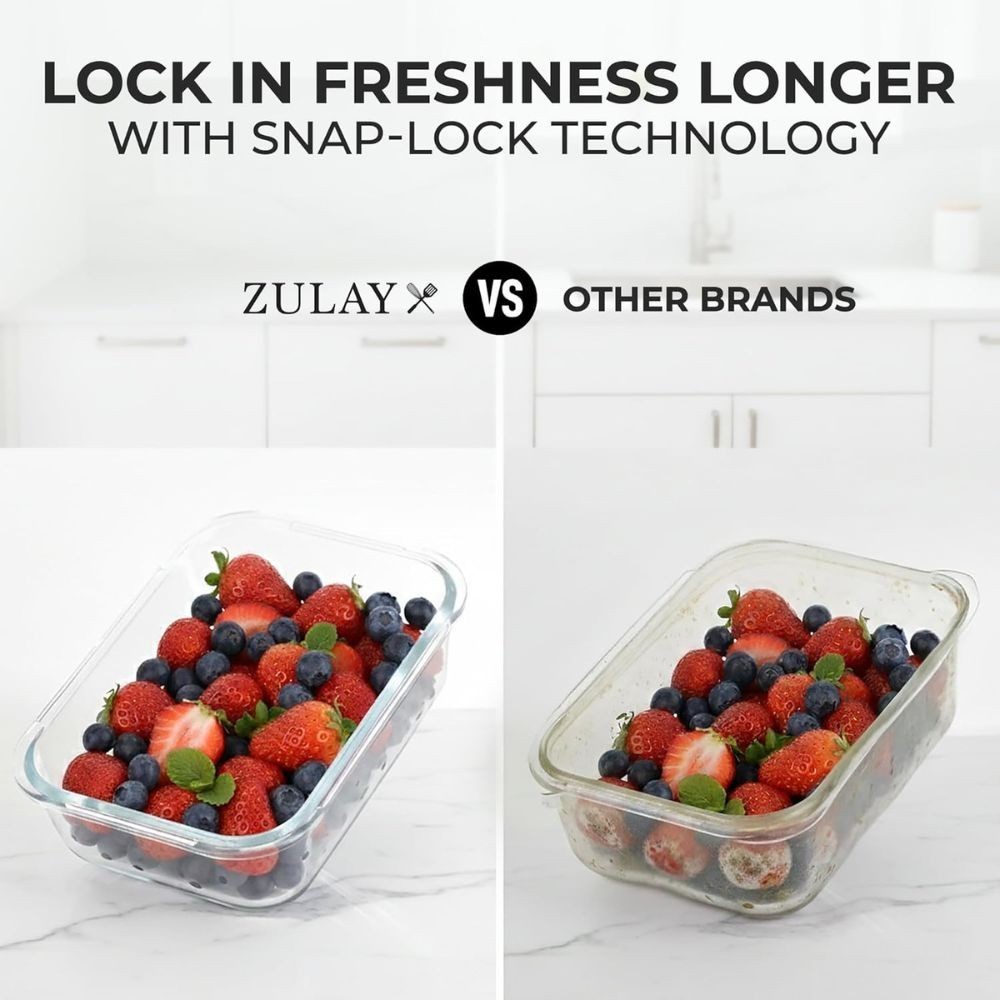 Zulay 5 Pack Snap Lock Glass Food Containers